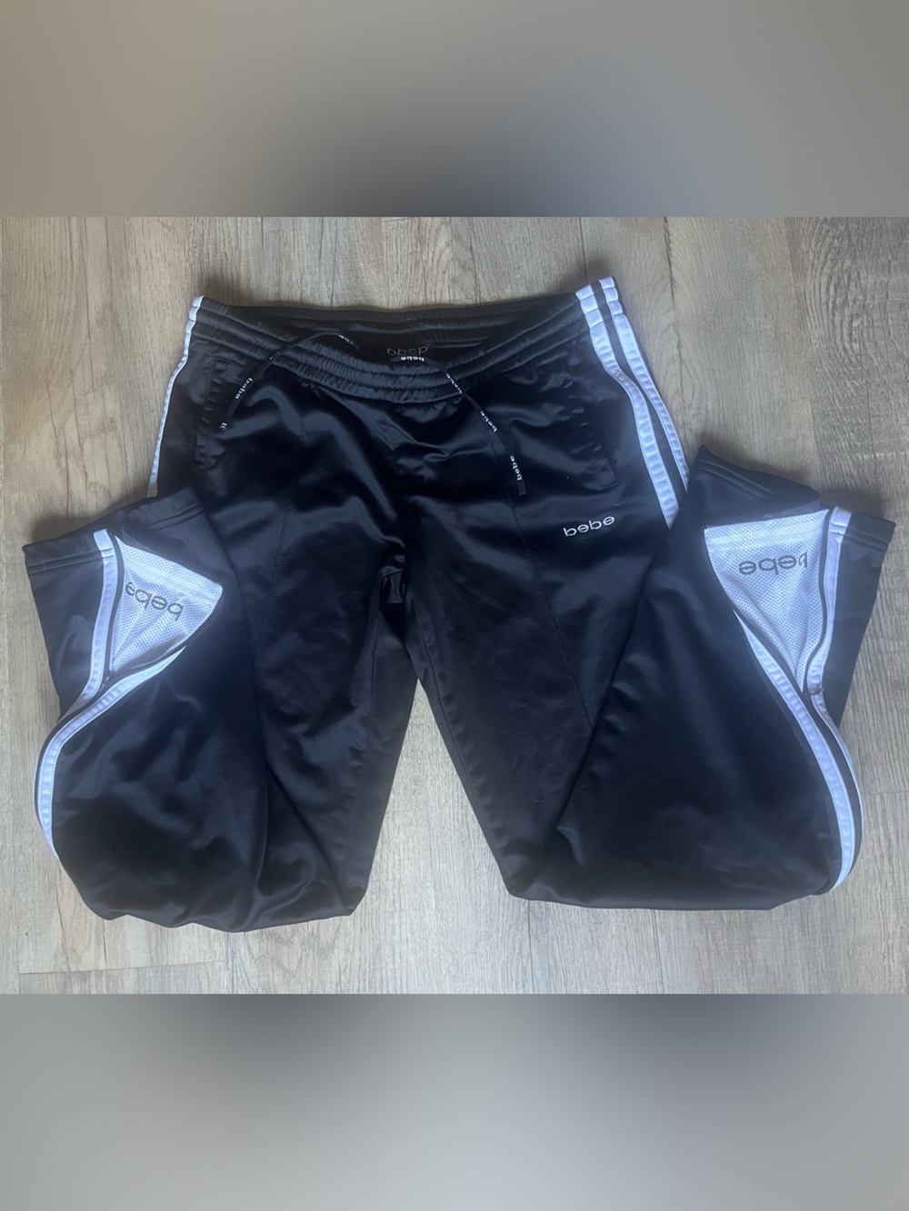 Y2K bebe Black Track Pants with White Trim